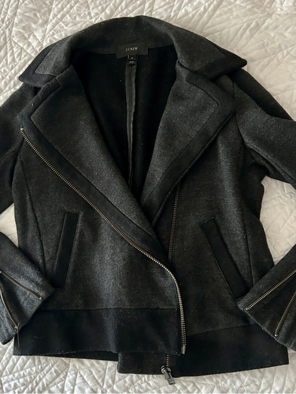 J. Crew Grey Wool Blend Moto Jacket With Black Detailing